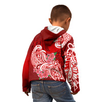 Polynesian Kid Hoodie Pacific Flower Mix Floral Tribal Tattoo Red Vibe - Wonder Print Shop