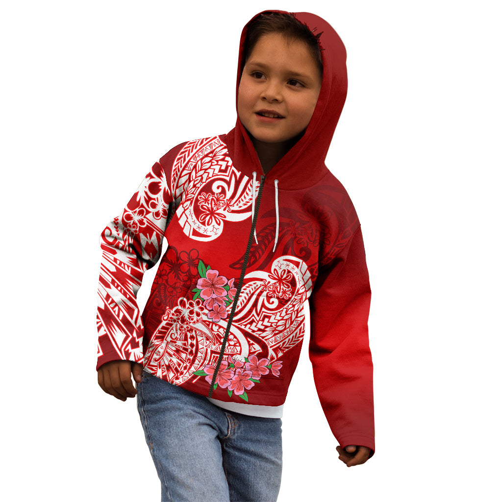 Polynesian Kid Hoodie Pacific Flower Mix Floral Tribal Tattoo Red Vibe - Wonder Print Shop