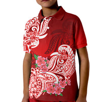 Polynesian Kid Polo Shirt Pacific Flower Mix Floral Tribal Tattoo Red Vibe - Wonder Print Shop