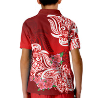 Polynesian Kid Polo Shirt Pacific Flower Mix Floral Tribal Tattoo Red Vibe - Wonder Print Shop