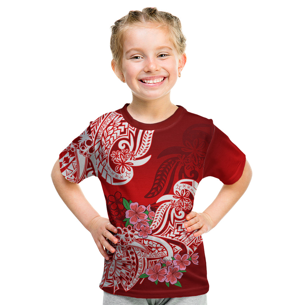 Polynesian Kid T Shirt Pacific Flower Mix Floral Tribal Tattoo Red Vibe - Wonder Print Shop