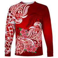 Polynesian Long Sleeve Shirt Pacific Flower Mix Floral Tribal Tattoo Red Vibe - Wonder Print Shop