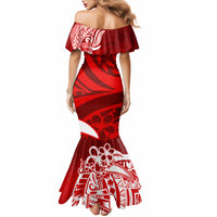 Polynesian Mermaid Dress Pacific Flower Mix Floral Tribal Tattoo Red Vibe - Wonder Print Shop