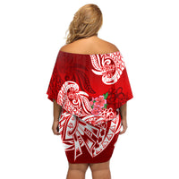 Polynesian Off Shoulder Short Dress Pacific Flower Mix Floral Tribal Tattoo Red Vibe - Wonder Print Shop