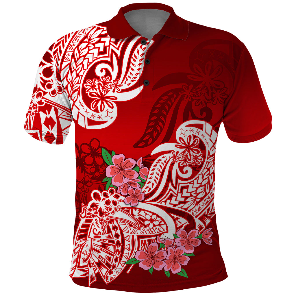 Polynesian Polo Shirt Pacific Flower Mix Floral Tribal Tattoo Red Vibe - Wonder Print Shop