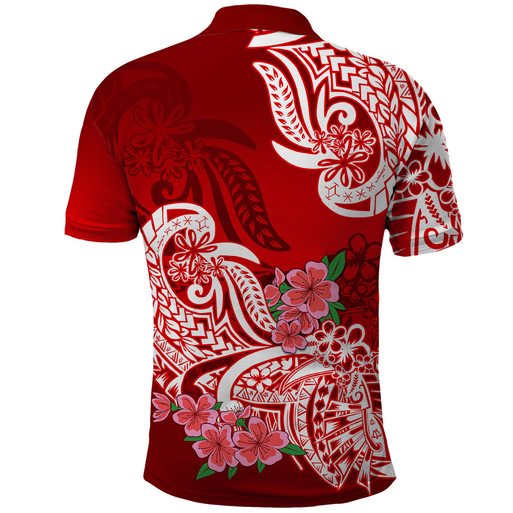 Polynesian Polo Shirt Pacific Flower Mix Floral Tribal Tattoo Red Vibe - Wonder Print Shop