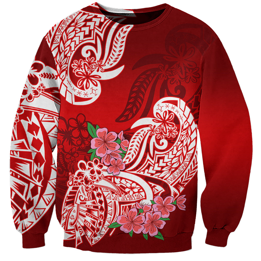 Polynesian Sweatshirt Pacific Flower Mix Floral Tribal Tattoo Red Vibe - Wonder Print Shop