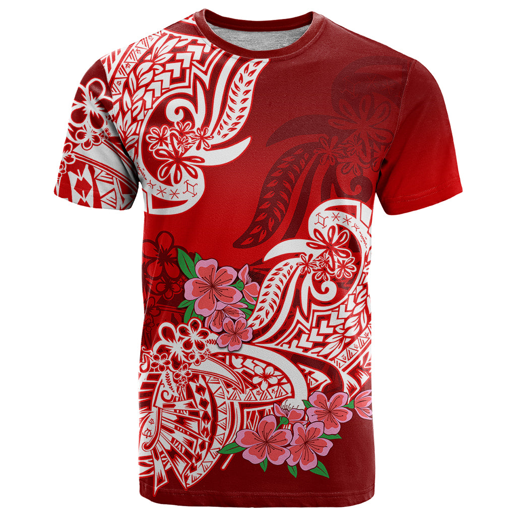 Polynesian T Shirt Pacific Flower Mix Floral Tribal Tattoo Red Vibe - Wonder Print Shop