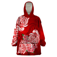 Polynesian Wearable Blanket Hoodie Pacific Flower Mix Floral Tribal Tattoo Red Vibe - Wonder Print Shop