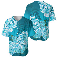 Polynesian Baseball Jersey Pacific Flower Mix Floral Tribal Tattoo Aqua Vibe LT9 - Wonder Print Shop