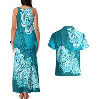 Polynesian Couples Matching Tank Maxi Dress And Hawaiian Shirt Pacific Flower Mix Floral Tribal Tattoo Aqua Vibe LT9 - Wonder Print Shop