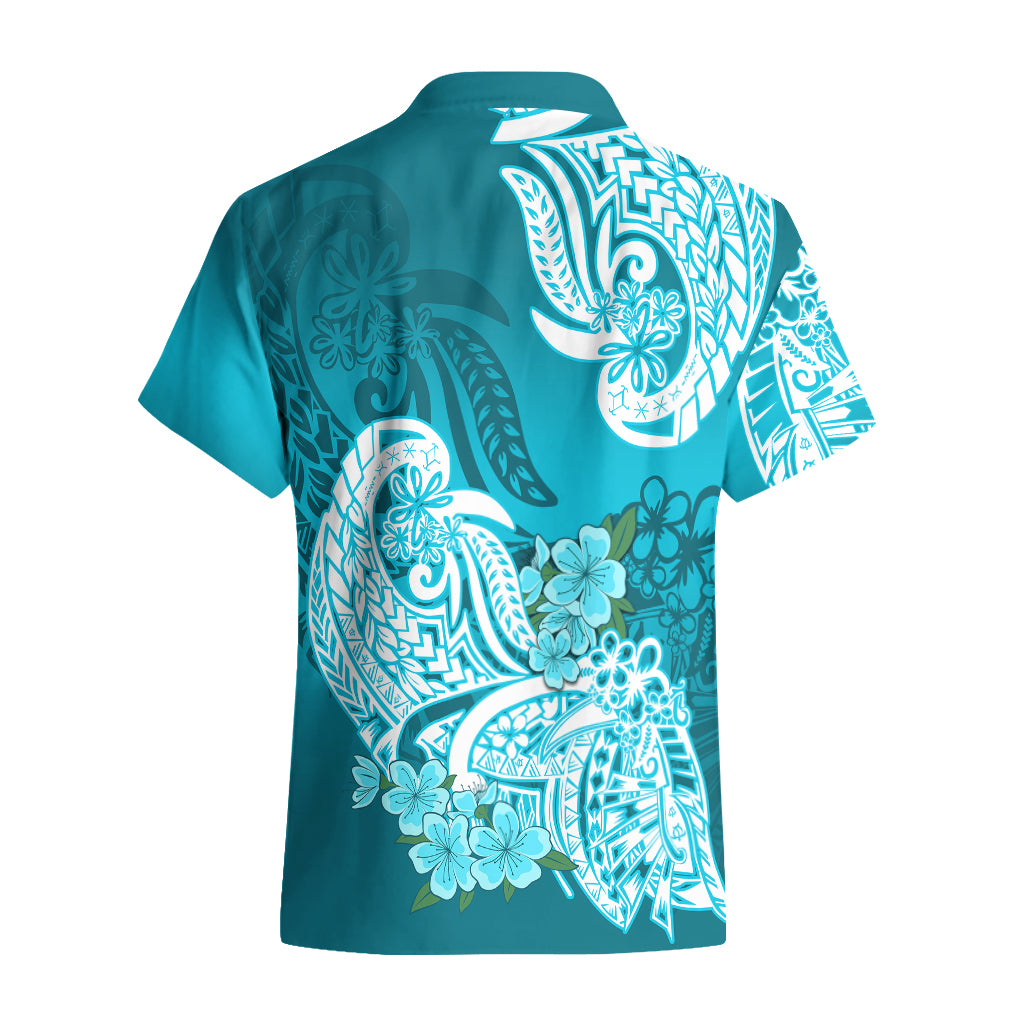 Polynesian Hawaiian Shirt Pacific Flower Mix Floral Tribal Tattoo Aqua Vibe - Wonder Print Shop