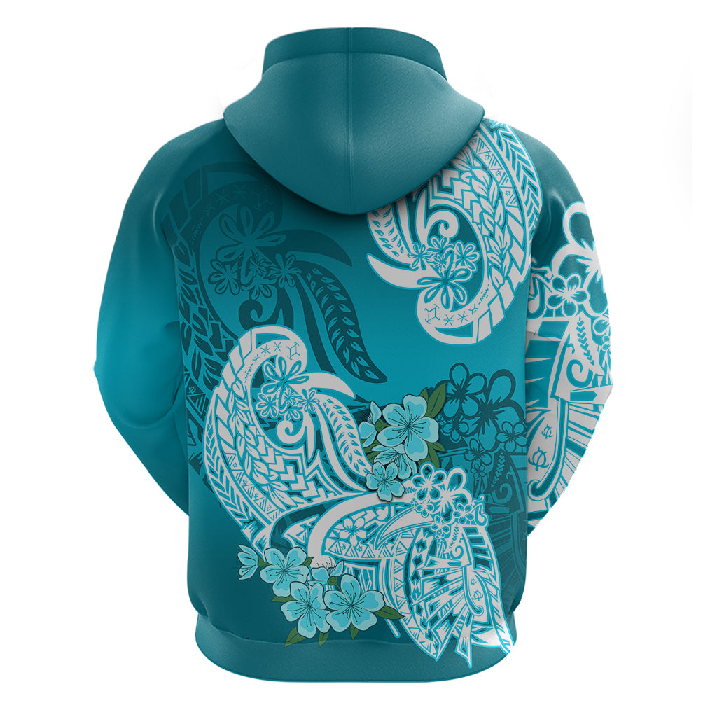 Polynesian Hoodie Pacific Flower Mix Floral Tribal Tattoo Aqua Vibe - Wonder Print Shop