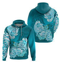 Polynesian Hoodie Pacific Flower Mix Floral Tribal Tattoo Aqua Vibe - Wonder Print Shop