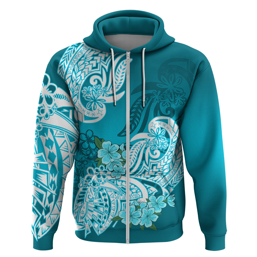 Polynesian Hoodie Pacific Flower Mix Floral Tribal Tattoo Aqua Vibe - Wonder Print Shop