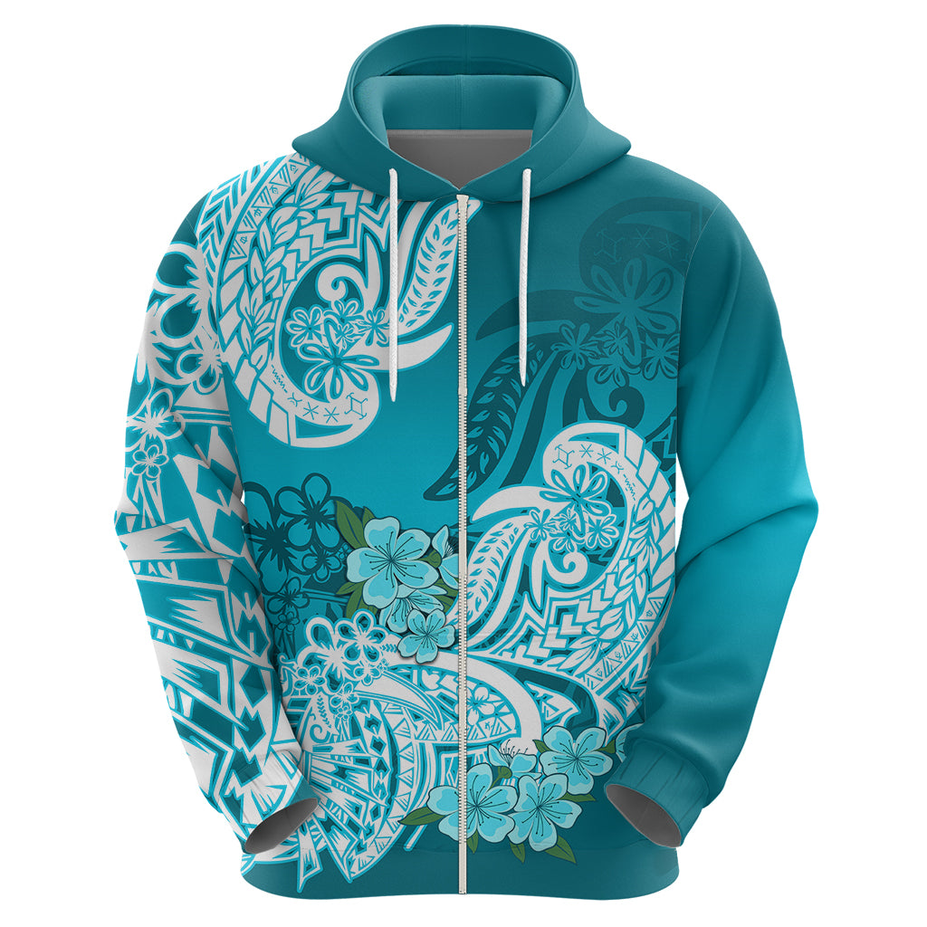 Polynesian Hoodie Pacific Flower Mix Floral Tribal Tattoo Aqua Vibe - Wonder Print Shop