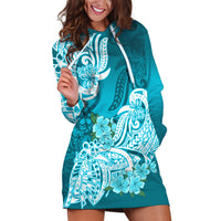 Polynesian Hoodie Dress Pacific Flower Mix Floral Tribal Tattoo Aqua Vibe - Wonder Print Shop