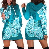 Polynesian Hoodie Dress Pacific Flower Mix Floral Tribal Tattoo Aqua Vibe - Wonder Print Shop