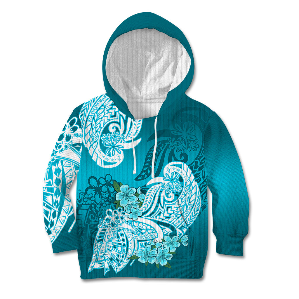 Polynesian Kid Hoodie Pacific Flower Mix Floral Tribal Tattoo Aqua Vibe - Wonder Print Shop