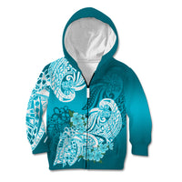 Polynesian Kid Hoodie Pacific Flower Mix Floral Tribal Tattoo Aqua Vibe - Wonder Print Shop