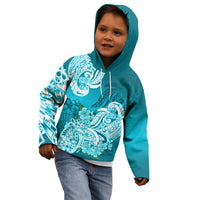 Polynesian Kid Hoodie Pacific Flower Mix Floral Tribal Tattoo Aqua Vibe - Wonder Print Shop