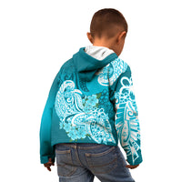Polynesian Kid Hoodie Pacific Flower Mix Floral Tribal Tattoo Aqua Vibe - Wonder Print Shop
