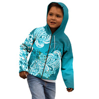 Polynesian Kid Hoodie Pacific Flower Mix Floral Tribal Tattoo Aqua Vibe - Wonder Print Shop