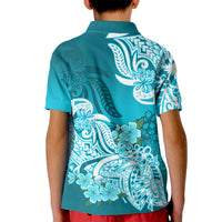 Polynesian Kid Polo Shirt Pacific Flower Mix Floral Tribal Tattoo Aqua Vibe - Wonder Print Shop