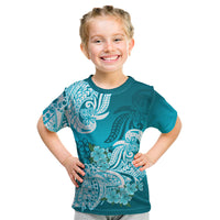 Polynesian Kid T Shirt Pacific Flower Mix Floral Tribal Tattoo Aqua Vibe - Wonder Print Shop