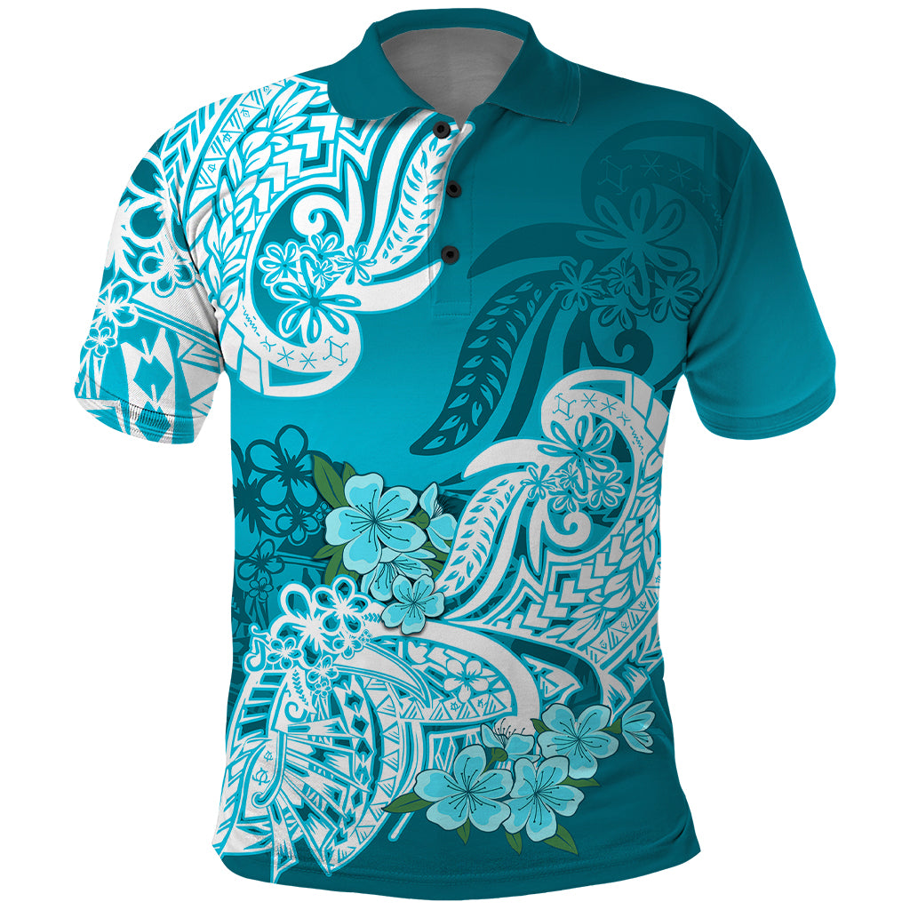 Polynesian Polo Shirt Pacific Flower Mix Floral Tribal Tattoo Aqua Vibe - Wonder Print Shop
