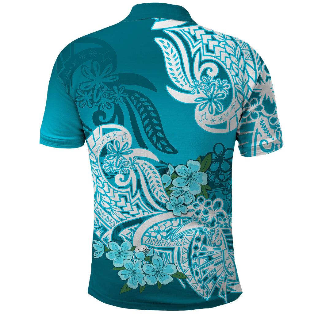 Polynesian Polo Shirt Pacific Flower Mix Floral Tribal Tattoo Aqua Vibe - Wonder Print Shop