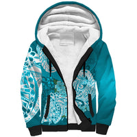 Polynesian Sherpa Hoodie Pacific Flower Mix Floral Tribal Tattoo Aqua Vibe - Wonder Print Shop