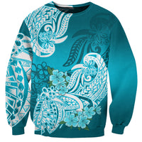 Polynesian Sweatshirt Pacific Flower Mix Floral Tribal Tattoo Aqua Vibe - Wonder Print Shop