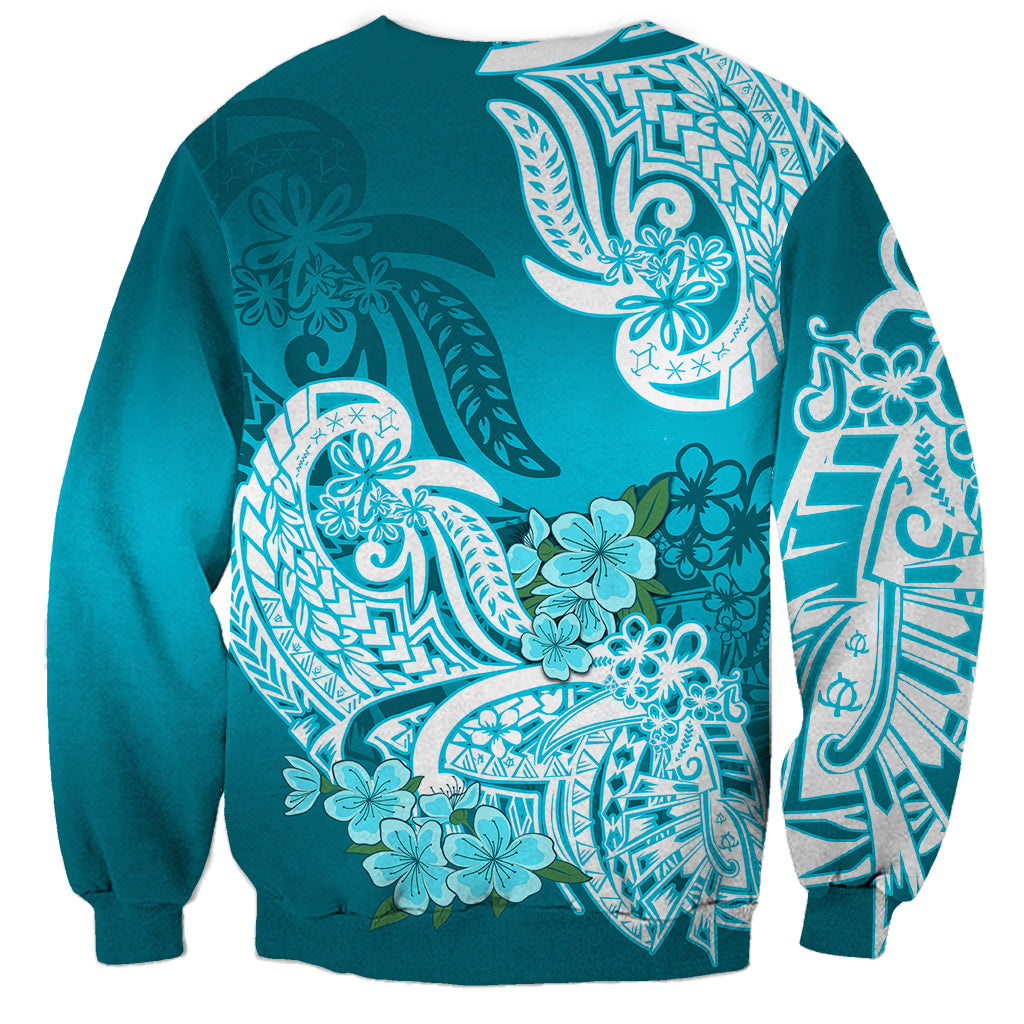 Polynesian Sweatshirt Pacific Flower Mix Floral Tribal Tattoo Aqua Vibe - Wonder Print Shop