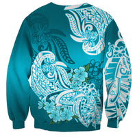 Polynesian Sweatshirt Pacific Flower Mix Floral Tribal Tattoo Aqua Vibe - Wonder Print Shop