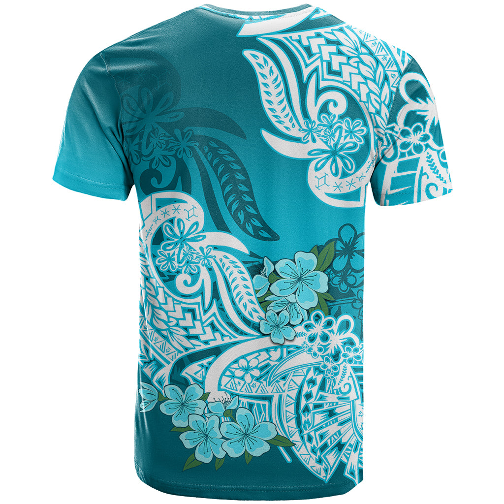 Polynesian T Shirt Pacific Flower Mix Floral Tribal Tattoo Aqua Vibe - Wonder Print Shop