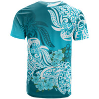 Polynesian T Shirt Pacific Flower Mix Floral Tribal Tattoo Aqua Vibe - Wonder Print Shop