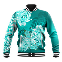 Polynesian Baseball Jacket Pacific Flower Mix Floral Tribal Tattoo Turquoise Vibe LT9 - Wonder Print Shop