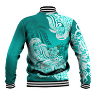 Polynesian Baseball Jacket Pacific Flower Mix Floral Tribal Tattoo Turquoise Vibe LT9 - Wonder Print Shop