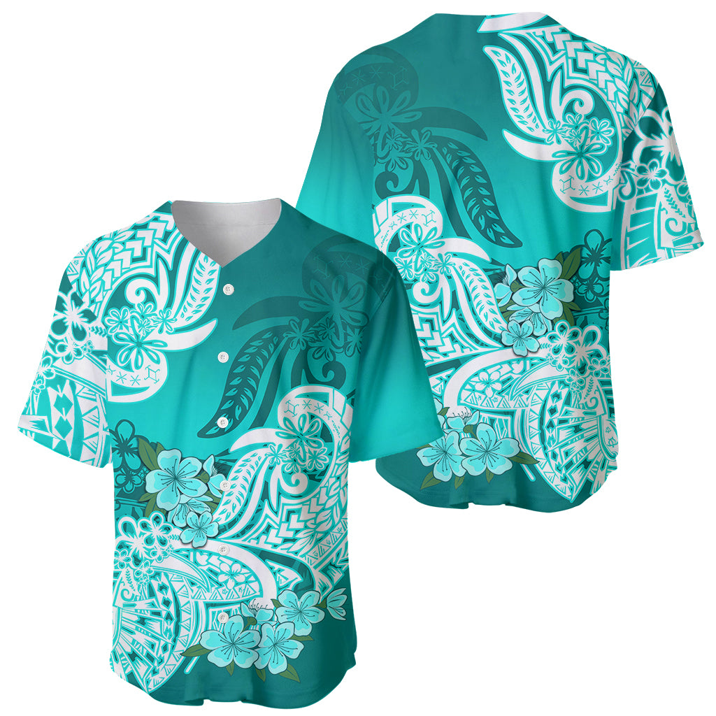 Polynesian Baseball Jersey Pacific Flower Mix Floral Tribal Tattoo Turquoise Vibe LT9 - Wonder Print Shop