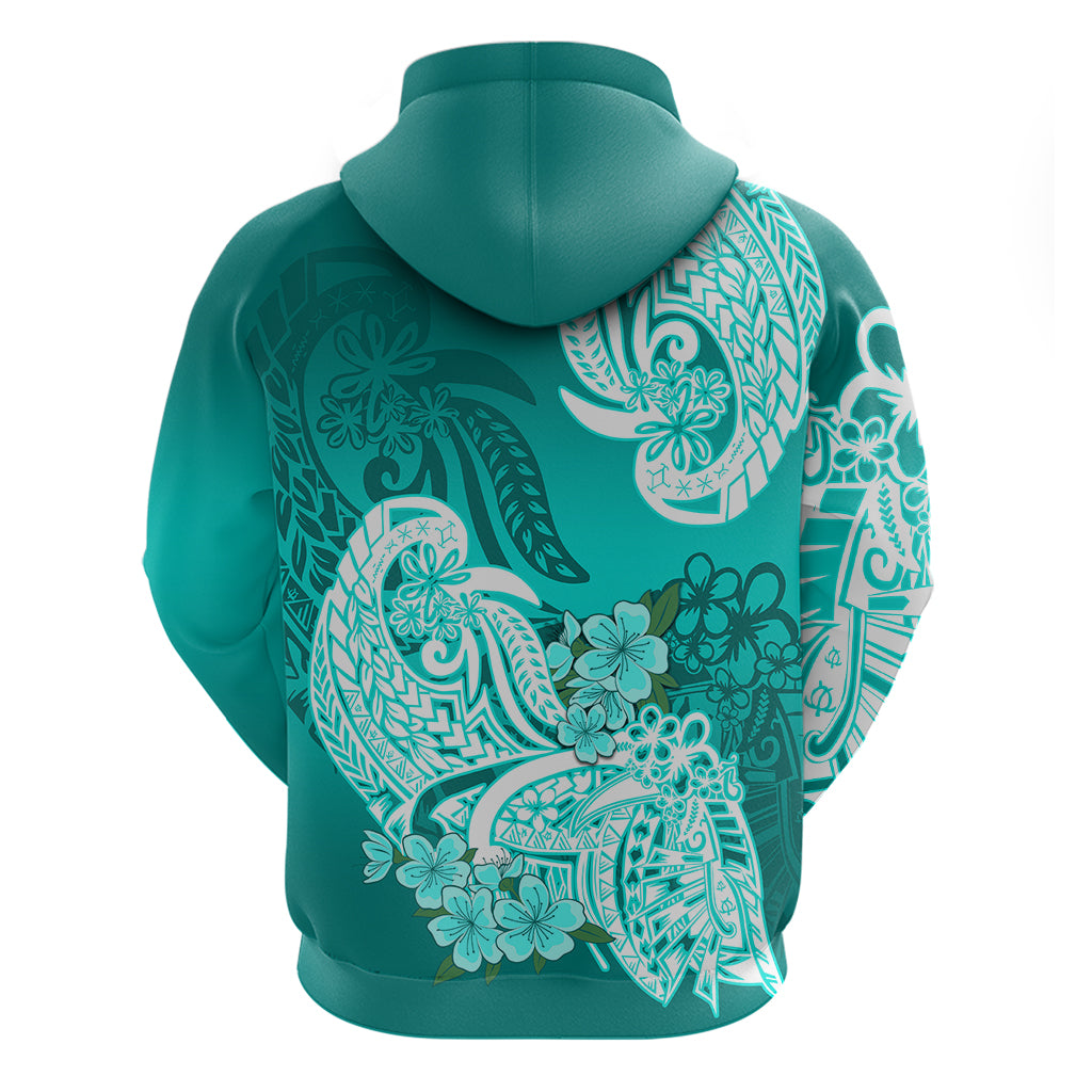 Polynesian Hoodie Pacific Flower Mix Floral Tribal Tattoo Turquoise Vibe - Wonder Print Shop