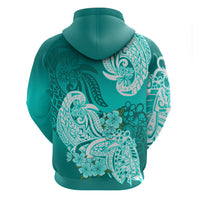Polynesian Hoodie Pacific Flower Mix Floral Tribal Tattoo Turquoise Vibe - Wonder Print Shop