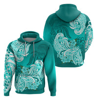 Polynesian Hoodie Pacific Flower Mix Floral Tribal Tattoo Turquoise Vibe - Wonder Print Shop