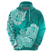 Polynesian Hoodie Pacific Flower Mix Floral Tribal Tattoo Turquoise Vibe - Wonder Print Shop