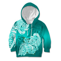 Polynesian Kid Hoodie Pacific Flower Mix Floral Tribal Tattoo Turquoise Vibe - Wonder Print Shop