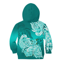Polynesian Kid Hoodie Pacific Flower Mix Floral Tribal Tattoo Turquoise Vibe - Wonder Print Shop