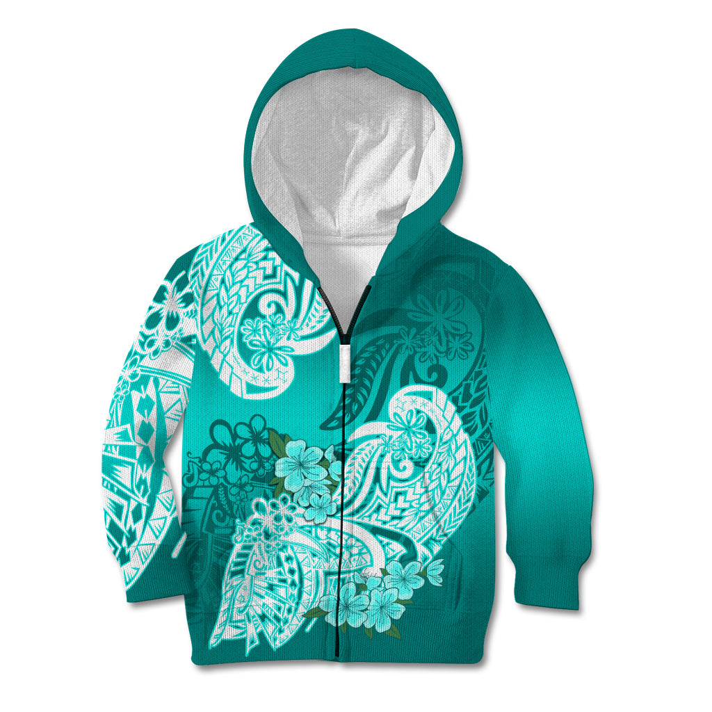 Polynesian Kid Hoodie Pacific Flower Mix Floral Tribal Tattoo Turquoise Vibe - Wonder Print Shop