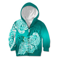Polynesian Kid Hoodie Pacific Flower Mix Floral Tribal Tattoo Turquoise Vibe - Wonder Print Shop