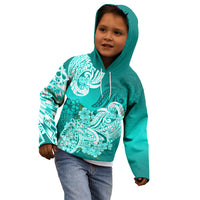 Polynesian Kid Hoodie Pacific Flower Mix Floral Tribal Tattoo Turquoise Vibe - Wonder Print Shop