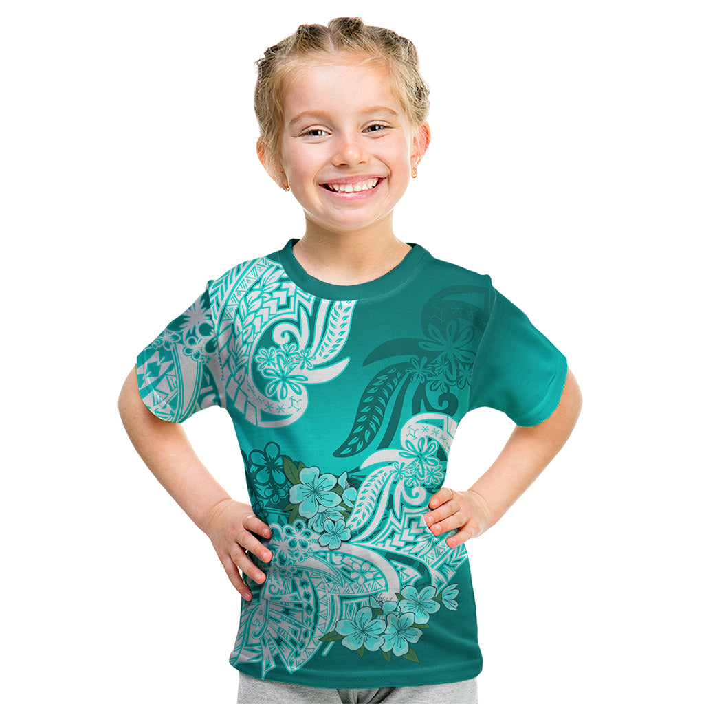 Polynesian Kid T Shirt Pacific Flower Mix Floral Tribal Tattoo Turquoise Vibe - Wonder Print Shop